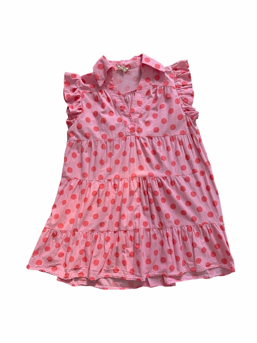 BiBi Light Pink Polka Dot Ruffle Sleeveless Mini Dress Medium